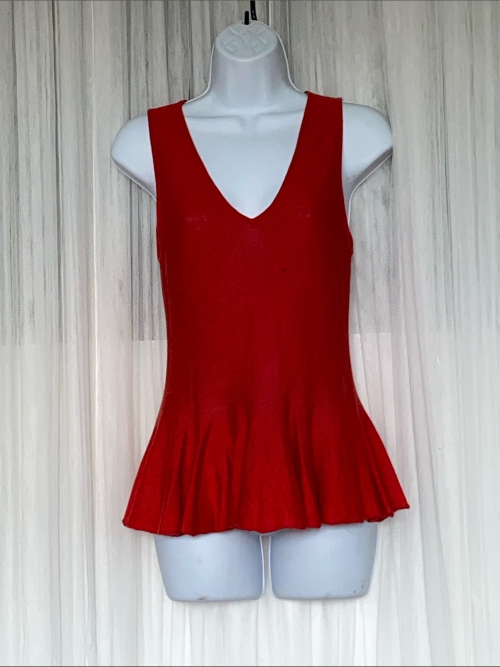 Red V-Neck Peplum Tank Knit Top - Women's by Rachel Roy Size S